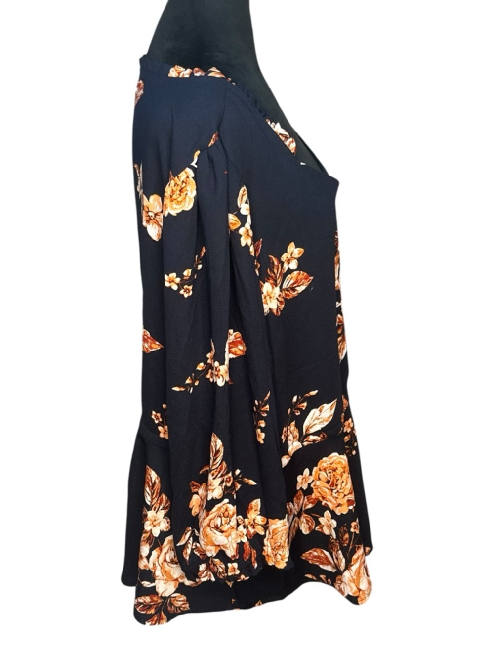 Maurices Blue Floral Peasant Top XXL Cinched Waist Ruffle Neck Boho Blouse - Picture 5 of 12